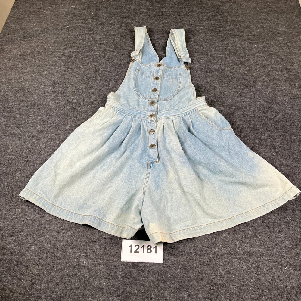 Vintage Tickets Clothing Denim Romper Womens 9/10 Blue Pleated Button Front